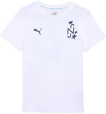 PUMA Boys & Girls Printed Cotton Blend Regular T Shirt(White, Pack of 1)