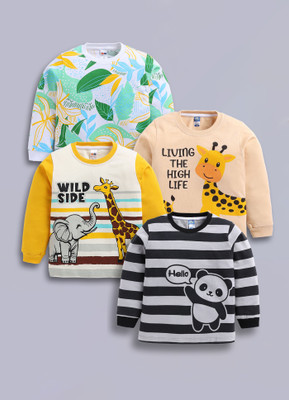 LITTLE NINJA Baby Boys Graphic Print Pure Cotton Regular T Shirt(Multicolor, Pack of 4)