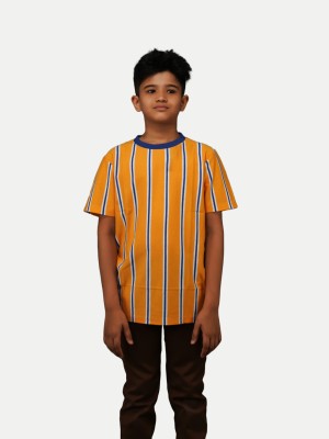 radprix Boys Striped Cotton Blend Regular T Shirt(Yellow, Pack of 1)