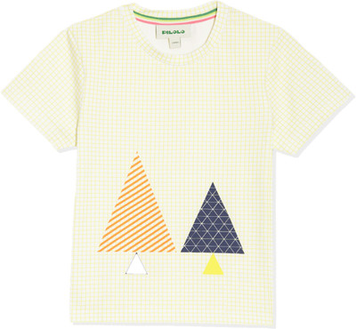 pilolo Boys Printed Pure Cotton Regular T Shirt(Yellow, Pack of 1)