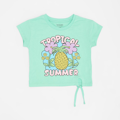 Pantaloons Junior Girls Printed Cotton Blend Regular T Shirt(Green, Pack of 1)