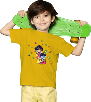 MH FASHION TRENDS Boys Printed Polyester Oversized T Shirt(Yellow, Pack of 1)