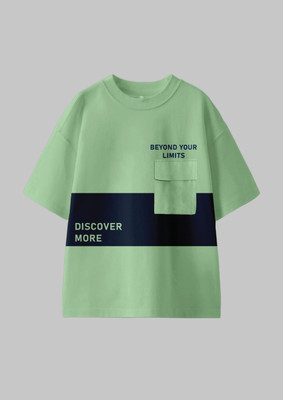 Codez Boys Printed Pure Cotton Oversized T Shirt(Light Green, Pack of 1)