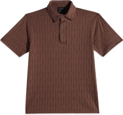 CAVIO Boys Self Design Cotton Blend Regular T Shirt(Brown, Pack of 1)