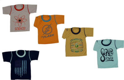 HouseOfCommon Boys Printed Cotton Blend Regular T Shirt(Multicolor, Pack of 5)