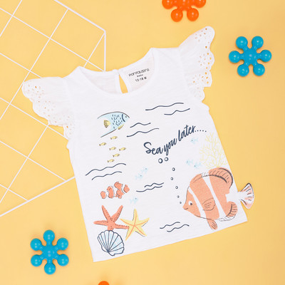 Pantaloons Baby Baby Girls Graphic Print Pure Cotton Regular T Shirt(Pink, Pack of 1)