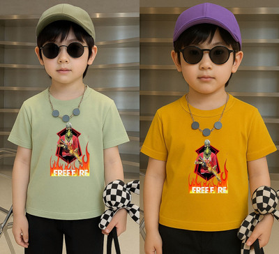 Lecowar Boys Printed Polyester Regular T Shirt(Green, Yellow, Pack of 1)