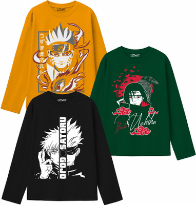 Litway Boys Graphic Print Pure Cotton Regular T Shirt(Black, Green, Pack of 3)