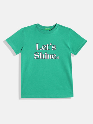 United Colors of Benetton Boys Printed Cotton Blend Regular T Shirt(Green, Pack of 1)