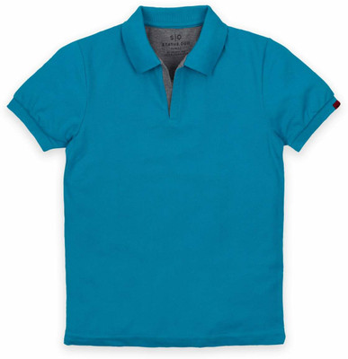 Status Quo Boys Solid Pure Cotton Regular T Shirt(Light Blue, Pack of 1)