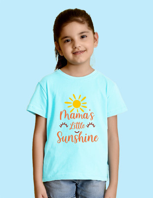 Nusyl Girls Graphic Print Cotton Blend Regular T Shirt(Blue, Pack of 1)