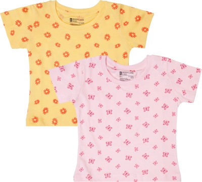 BodyCare Baby Girls Printed Cotton Blend Regular T Shirt(Multicolor, Pack of 2)