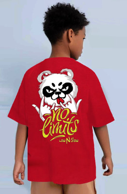SIXER Boys Graphic Print Pure Cotton Oversized T Shirt(Red, Pack of 1)