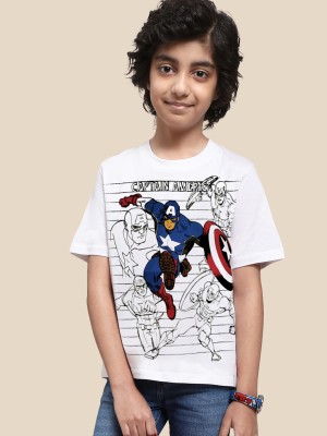 Captain America By Kidsville Boys Graphic Print Pure Cotton Regular T Shirt(White, Pack of 1)