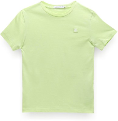 Calvin Klein Jeans Boys & Girls Solid Cotton Blend T Shirt(Green, Pack of 1)