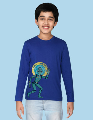 Nusyl Boys Printed Cotton Blend Regular T Shirt(Blue, Pack of 1)