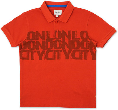 Pepe Jeans Boys Typography Pure Cotton Regular T Shirt(Red, Pack of 1)