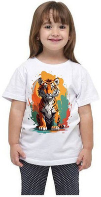 Trending Mahi Fashion Boys & Girls Animal Print Cotton Blend Regular T Shirt(White, Pack of 1)
