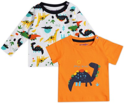 BabiesRus Baby Boys Printed Pure Cotton T Shirt(Orange, Pack of 2)