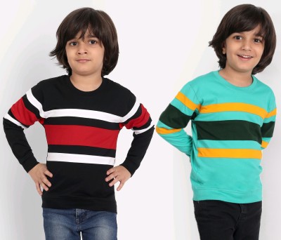 PROVOGUE Boys Striped Pure Cotton Regular T Shirt(Multicolor, Pack of 2)