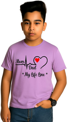 fashionbites Boys & Girls Printed, Self Design, Graphic Print Polyester Regular T Shirt(Purple, Pack of 1)