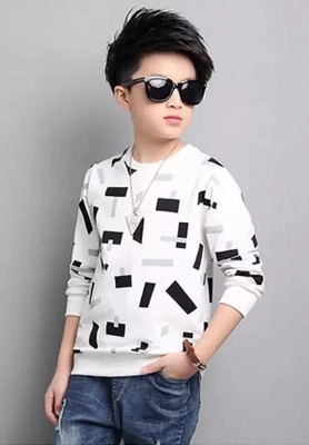 LILBITS Boys Printed Cotton Blend Regular T Shirt(White, Pack of 1)
