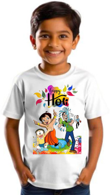 TAPA KON Boys & Girls Printed Polycotton Regular T Shirt(White, Pack of 1)