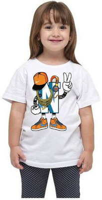 KPPRINT Boys Printed Cotton Blend Regular T Shirt(White, Pack of 1)