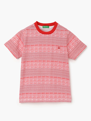 United Colors of Benetton Boys Striped Pure Cotton Regular T Shirt(Red, Pack of 1)