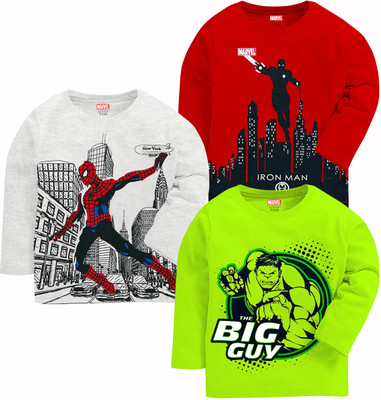 MARVEL BY MISS & CHIEF Boys Cartoon/Superhero Cotton Blend Regular T Shirt(Multicolor, Pack of 3)