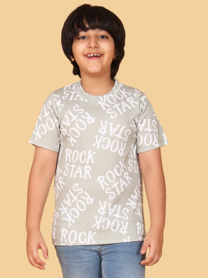 BUTRU Boys Printed Cotton Blend Regular T Shirt(Grey, Pack of 1)