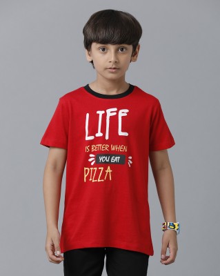 Under Fourteen Only Boys Typography Pure Cotton T Shirt(Red, Pack of 1)