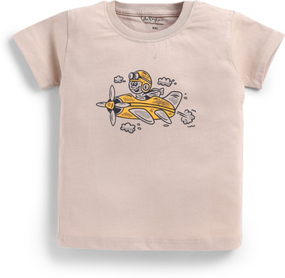 Cutie Melons Boys & Girls Printed Cotton Blend Regular T Shirt(Beige, Pack of 1)
