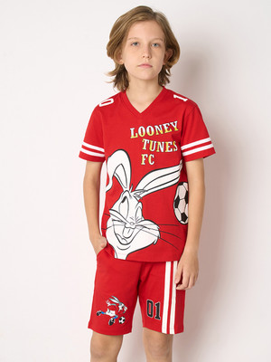 Jack & Jones Junior Boys Graphic Print Cotton Blend Regular T Shirt(Red, Pack of 1)