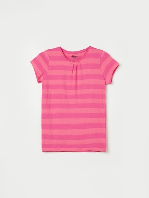 Fame Forever by Lifestyle Girls Striped Cotton Blend Regular T Shirt(Pink, Pack of 1)