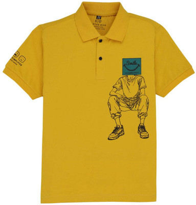 Status Quo Boys Printed Elastane, Cotton Blend Regular T Shirt(Gold, Pack of 1)