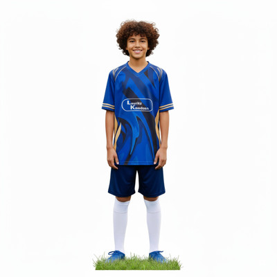 PRASEL Boys & Girls Printed Polyester Regular T Shirt(Blue, Pack of 1)