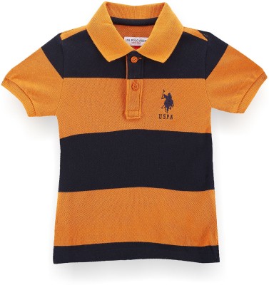 U.S. POLO ASSN. Baby Boys Striped Pure Cotton T Shirt(Yellow, Pack of 1)