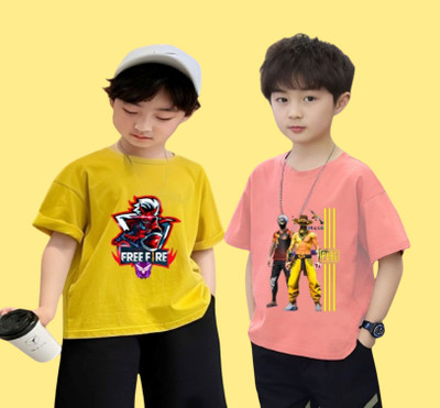Kintu Parantu Boys Printed Polyester Regular T Shirt(Multicolor, Pack of 1)