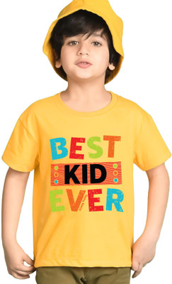 ENITOR Boys Printed Cotton Blend Regular T Shirt(Yellow, Pack of 1)