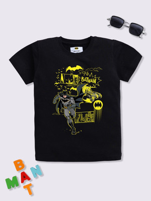 YK X Minute Mirth Boys Printed Pure Cotton Regular T Shirt(Black, Pack of 1)