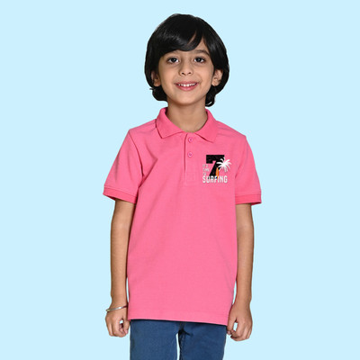 Nusyl Boys Printed Polycotton Regular T Shirt(Pink, Pack of 1)