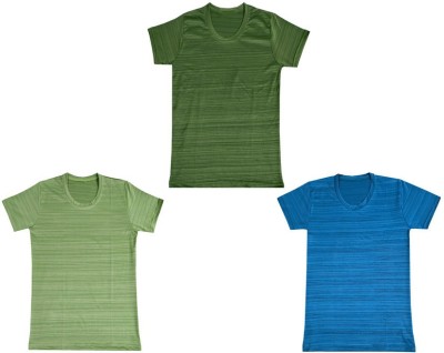 IndiWeaves Boys Striped Polyester Regular T Shirt(Multicolor, Pack of 3)