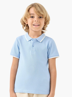 JUNIORS by Babyshop Boys Solid Pure Cotton Regular T Shirt(Blue, Pack of 1)
