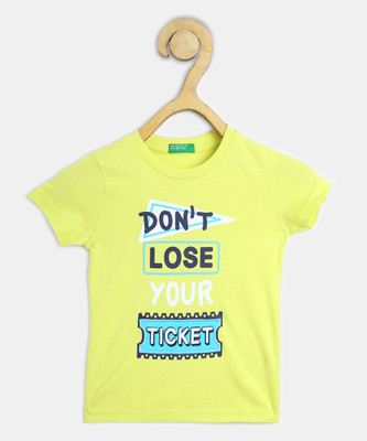 United Colors of Benetton Boys Printed Pure Cotton Regular T Shirt(Yellow, Pack of 1)