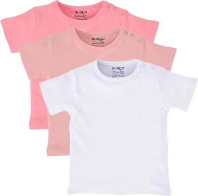 Nuego Baby Girls Solid Pure Cotton Regular T Shirt(Pink, Pack of 3)