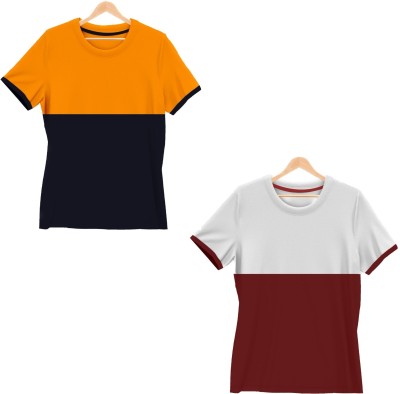 SURTI ENTERPRISES Boys & Girls Colorblock Pure Cotton T Shirt(Multicolor, Pack of 2)