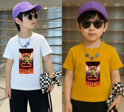 Kintu Parantu Boys Printed Polyester Regular T Shirt(White, Yellow, Pack of 1)