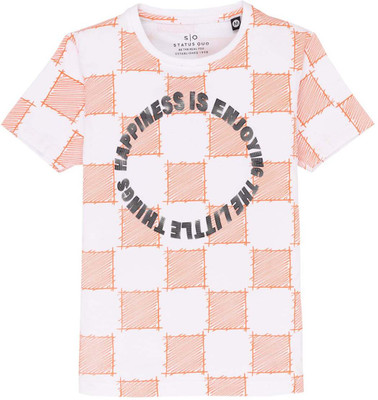 Status Quo Boys Printed Pure Cotton Regular T Shirt(Orange, Pack of 1)