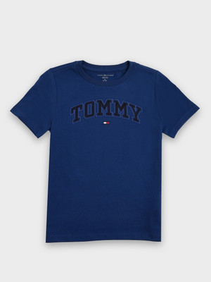 TOMMY HILFIGER Boys Printed Pure Cotton Regular T Shirt(Blue, Pack of 1)